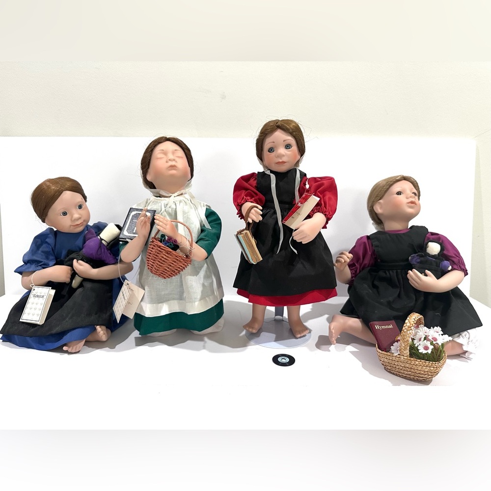 Vtg Knowles Set of 4 Amish Child Dolls Rebeccah Prayer Sarah Julie Good-Kruger